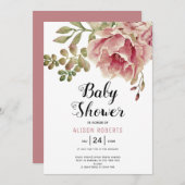 ほこりっぽいバラピンクの水色の花の赤ちゃんシャワー 招待状 (正面/裏面)