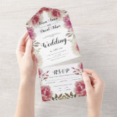 ほこりっぽいバラピンクの水色の花秋の結婚式 オールインワン招待状 (貼ってはがせる)