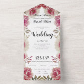 ほこりっぽいバラピンクの水色の花秋の結婚式 オールインワン招待状 (内側)