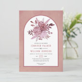 ほこりっぽいバラピンクの花と結婚アーチ 招待状 (スタンド正面)