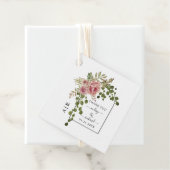 ほこりっぽいバラピンクの花アーチとモノグラム結婚の フェイバータグ (インサイチュ)