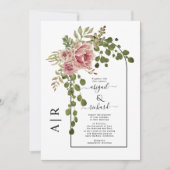 ほこりっぽいバラピンクの花アーチとモノグラム結婚の 招待状 (正面)