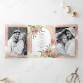 ほこりっぽいバラピンクの花アーチフローラ結婚boho's 三つ折り招待状 (内部)