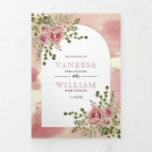 ほこりっぽいバラピンクの花アーチフローラ結婚boho's 三つ折り招待状 (カバー)
