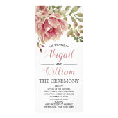 ほこりっぽいバラピンクの花フローラ結婚式プログラム ラックカード (正面)