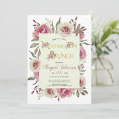 ほこりっぽいバラピンクの花マザーズ・デイ・ブランチ 招待状 (スタンド正面)
