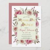ほこりっぽいバラピンクの花マザーズ・デイ・ブランチ 招待状 (正面/裏面)