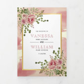 ほこりっぽいバラピンクの花春フローラ結婚boho's 三つ折り招待状 (カバー)