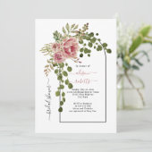 ほこりっぽいバラピンクの花結婚のアーチのブライダルシャワー 招待状 (スタンド正面)