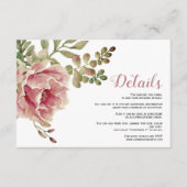 ほこりっぽいバラピンクの花結婚フローラの詳細 エンクロージャーカード (正面)
