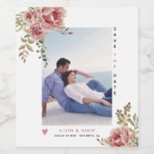 ほこりっぽいバラピンクの花、葉緑の花と写真 ワインラベル (シングルラベル)