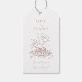 ほこりっぽいバラピンクの鳥の巣赤ちゃんシャワーの好意 ギフトタグ