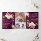 ほこりっぽいバラピンクアイボリーフローラプラムパープル結婚ズ 三つ折り招待状 (内部)