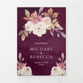 ほこりっぽいバラピンクアイボリーフローラプラムパープル結婚ズ 三つ折り招待状 (カバー)