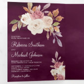 ほこりっぽいバラピンクアイボリーフローラプラムパープル結婚ズ 三つ折り招待状 (内部最初)