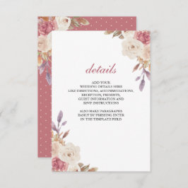 ほこりっぽいバラピンクアイボリー結婚フローラ詳細 エンクロージャーカード