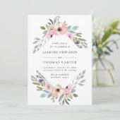 ほこりっぽいバラピンクウォーターカラーフローラフレーム | 結婚s 招待状 (スタンド正面)