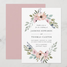 ほこりっぽいバラピンクウォーターカラーフローラフレーム | 結婚s 招待状