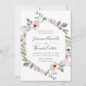ほこりっぽいバラピンクウォーターカラーフローラフレーム | 結婚s 招待状 (正面)