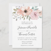 ほこりっぽいバラピンクウォーターカラーフローラ | 結婚s 招待状 (正面)