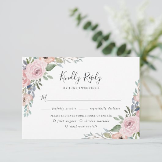 ほこりっぽいバラピンクウォーターカラーフローラ |食事の選択 出欠カード (スタンド正面)