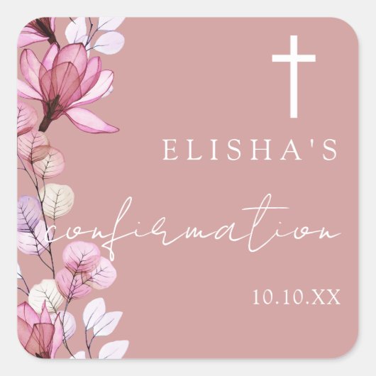 ほこりっぽいバラピンクエレガントフローラ確認 スクエアシール (正面)