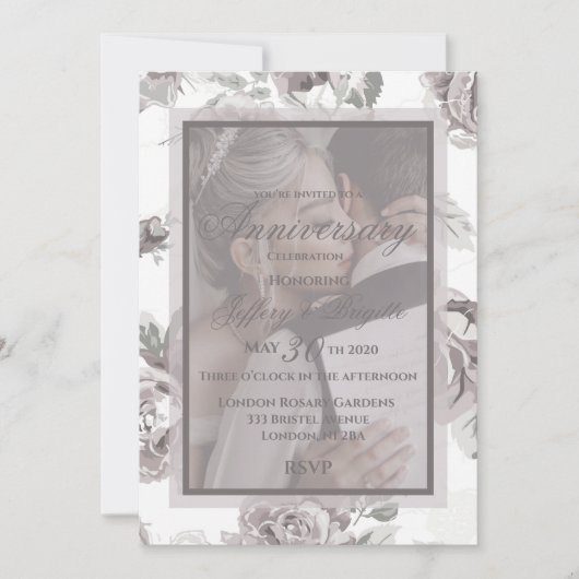 ほこりっぽいバラピンクカスタムの記念日カップルの写真 案内状 (正面)