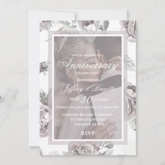 ほこりっぽいバラピンクカスタムの記念日カップルの写真 案内状 (正面)