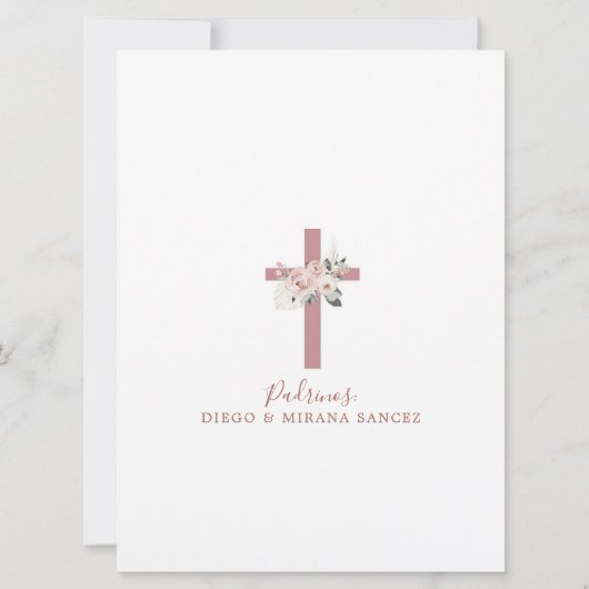 ほこりっぽいバラピンククロスバプテスマ招待状 招待状 (裏面)