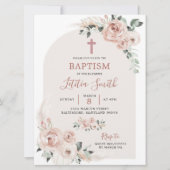 ほこりっぽいバラピンククロスバプテスマ招待状 招待状 (正面)