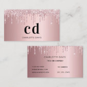 ほこりっぽいバラピンクグリッタードリップモノグラムイニシャル 名刺 (正面/裏面)