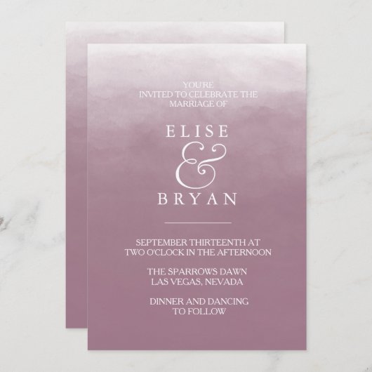 ほこりっぽいバラピンクシンプルクモダンのエレガントな結婚式 招待状 (正面/裏面)