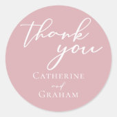 ほこりっぽいバラピンクタイポグラフィカスタムウェディング ラウンドシール (正面)