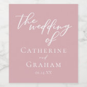 ほこりっぽいバラピンクタイポグラフィカスタムウェディング ワインラベル (シングルラベル)