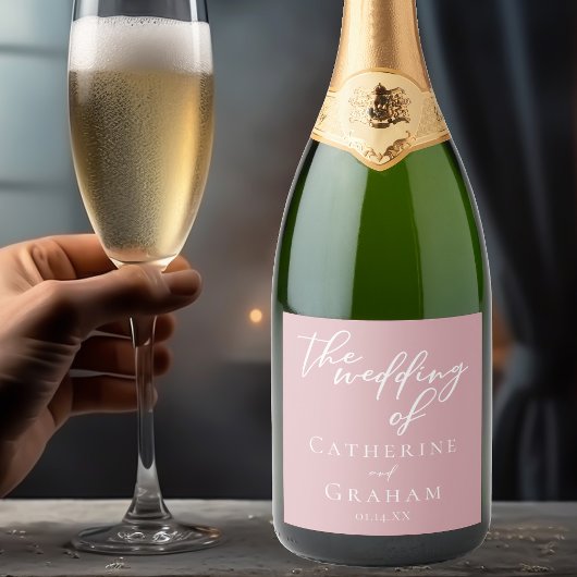 ほこりっぽいバラピンクタイポグラフィロマン結婚ティーズ スパークリングワインラベル