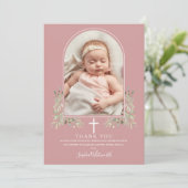 ほこりっぽいバラピンクバプティスグリーンリーアーチフォト サンキューカード (スタンド正面)
