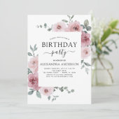 ほこりっぽいバラピンクバースデーパーティーフローラ招待状 招待状 (スタンド正面)