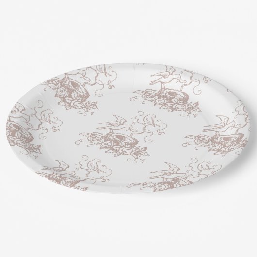 ほこりっぽいバラピンクバードネストベビーシャワー ペーパープレート (アングル)