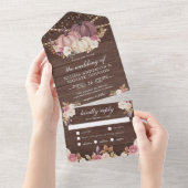 ほこりっぽいバラピンクパンプキンアイボリーフローラ結婚ウッド オールインワン招待状 (貼ってはがせる)