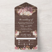 ほこりっぽいバラピンクパンプキンアイボリーフローラ結婚ウッド オールインワン招待状 (内側)