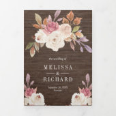 ほこりっぽいバラピンクパンプキンアイボリーフローラ結婚ウッド 三つ折り招待状 (カバー)