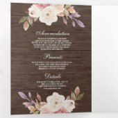 ほこりっぽいバラピンクパンプキンアイボリーフローラ結婚ウッド 三つ折り招待状 (内部最初)