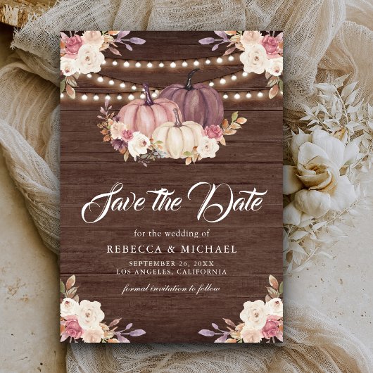 ほこりっぽいバラピンクパンプキンフローラウッド結婚ズ セーブザデート