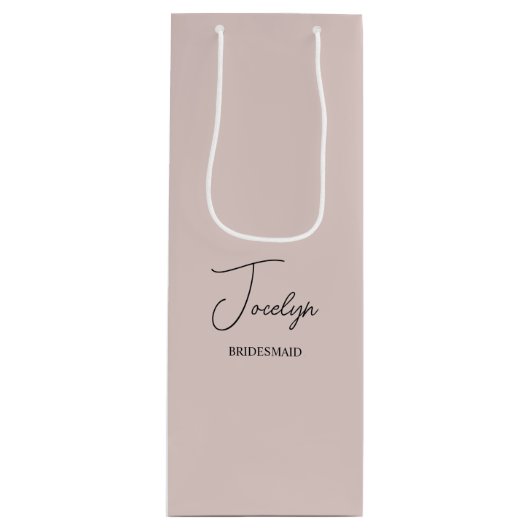 ほこりっぽいバラピンクパーソナライズされたウェディングパーティーの好意 ワインギフトバッグ (正面)