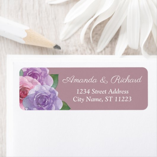 ほこりっぽいバラピンクパープルエレガントフローラ結婚ズ ラベル (インサイチュ)