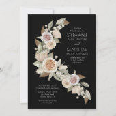 ほこりっぽいバラピンクピーチブラックフローズ結婚ーズ 招待状 (正面)