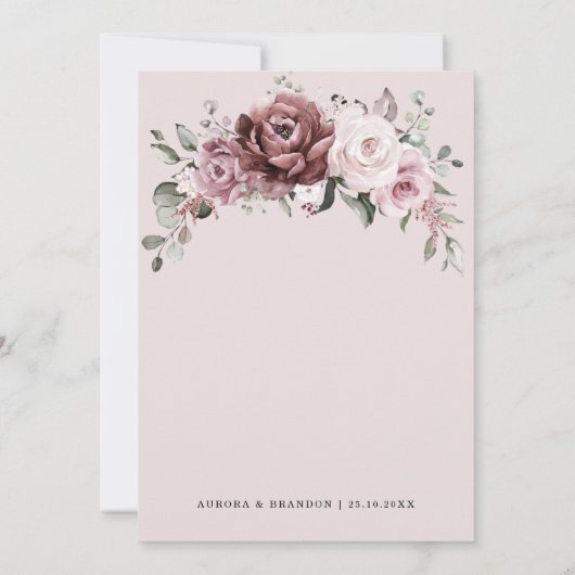 ほこりっぽいバラピンクピーチ結婚フローラ 招待状 (裏面)