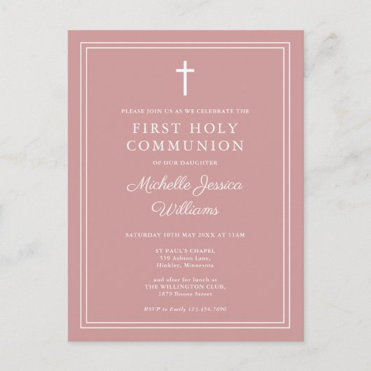 ほこりっぽいバラピンクファーストホーリーコミューン招待状 ポストカード (正面)