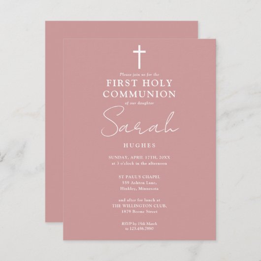 ほこりっぽいバラピンクファーストホーリーコミューン招待状 ポストカード (正面/裏面)