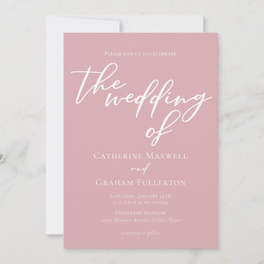 ほこりっぽいバラピンクフェミニンタイポグラフィ結婚ズ 招待状 (正面)